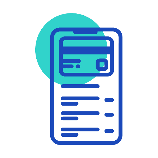Wireframe of a mobile phone displaying a credit card and a list below that